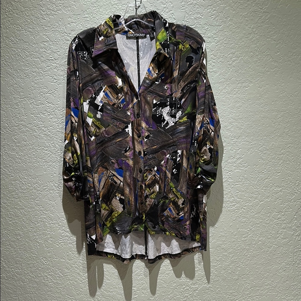 SNO SKINS Black and Green Shirt Jacket with Botanical Elegance